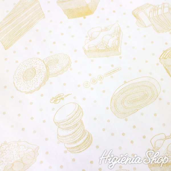 BontaBag Cukrászcsomagoló Papír arany színű sütemény mintával - 75x62 cm / 10 kg